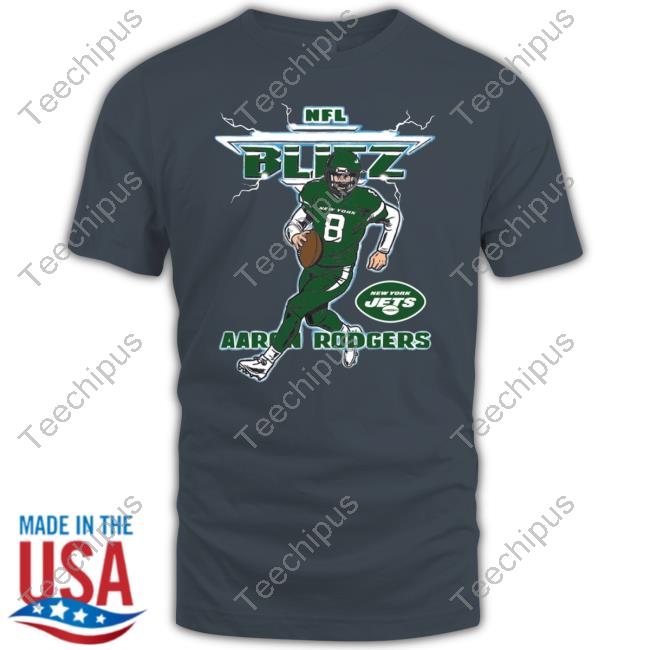 Aaron Rodgers New York Jets Homage Blitz Graphic T-shirt