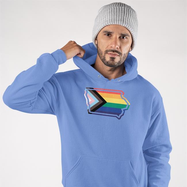 Iowa Outline Progress Pride Flag Hoodie