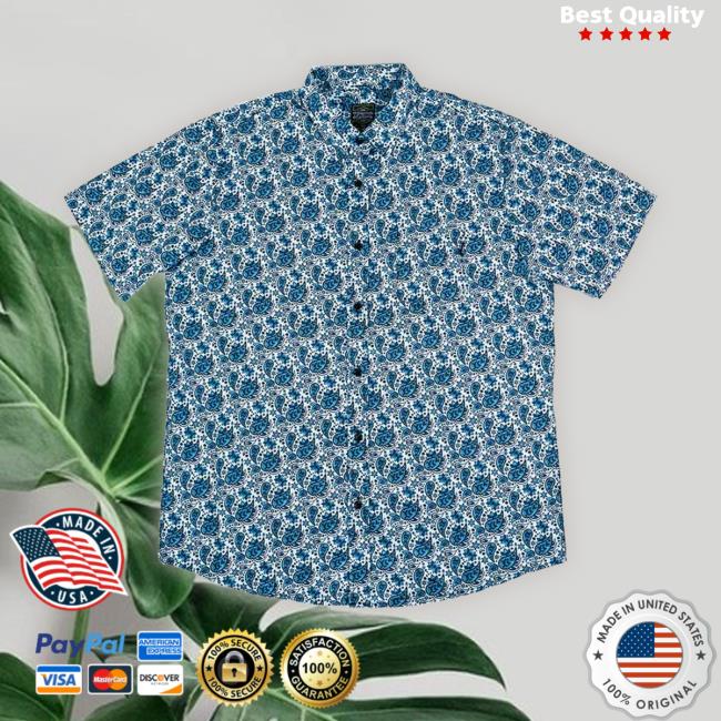 Official Grassrootscalifornia Store Blue River Paisley Hawaiian Short Sleeve Button Up Funny Shirt