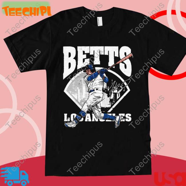 Distressed Design Mookie Betts Field Dodgers Baseball Signature T-Shirt