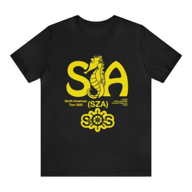 Original Sza Tour Merchandise Merch Store Sza Merchandise - Black Sos Seahorse North America Tour Unisex Sweatshirt Szamerchandise Shop