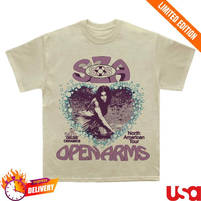 Official Clothing Top Dawg Entertainment Merch Store Sza - Open Arms Tour Shirts (Sand)