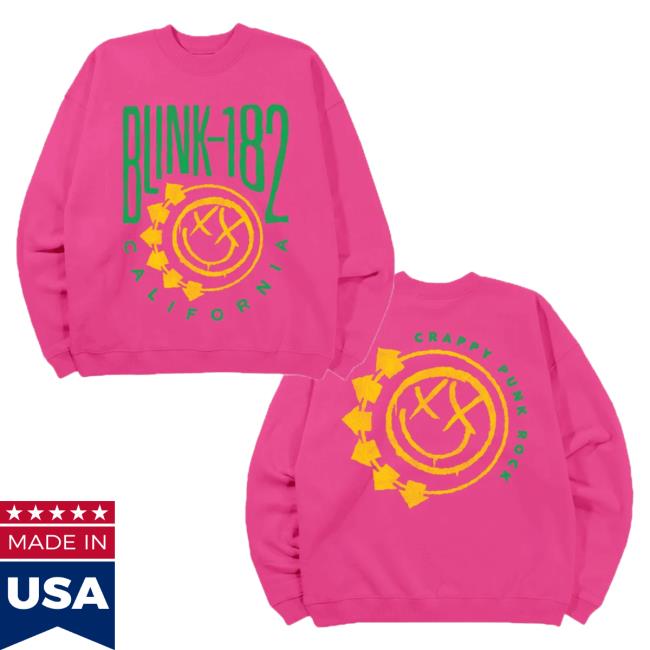 Official Blink 182 Merch Store Abc Smiley Oversized Crew Pink Blink182 Shop