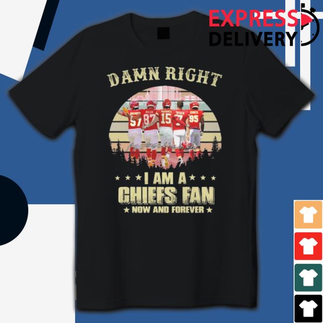 Official Damn Right I Am A Kansas City Chiefs Fan Now And Forever Retro Signatures Long Sleeve Shirt