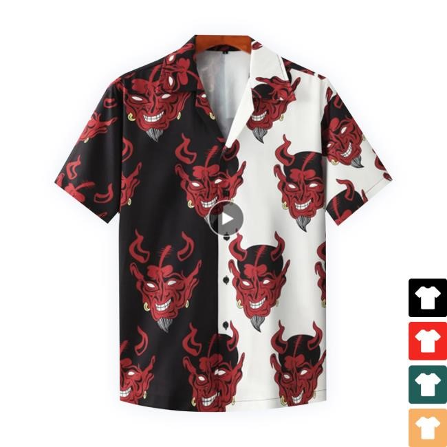 Hawaiian Shirt For Men Cuban Collar Devil Print Men's Shirt Streetwear Summer New Short Sleeve Men's Trendy Clothing Tee