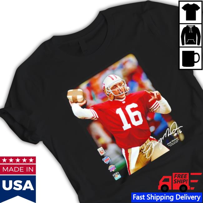 Joe Montana Hall Of Fame Class Of 2000 San Francisco 49Ers Photo Signature T-Shirt