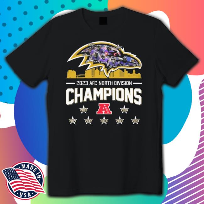 Original Baltimore Ravens Logo Players Name Signatures Afc North Division Champions 2023 Tee