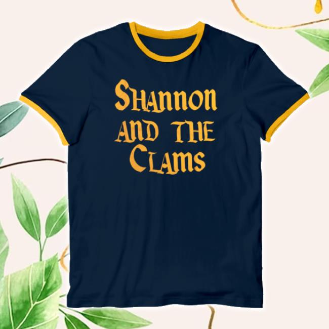 Official Shannon And The Clams Merch Store Name Ringer Classic Shirt (Navy W/ Gold Ribbed Sleeves) Shannonandtheclams Shop