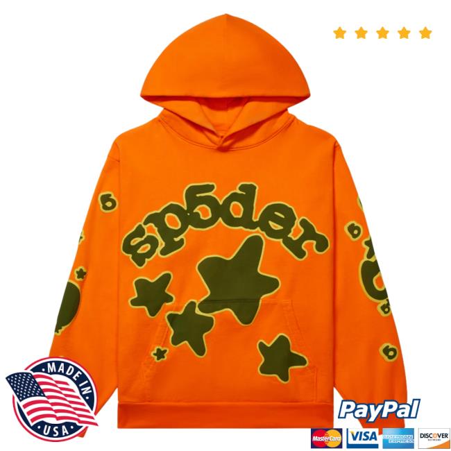 Official Sp5der Clothing Apparel Sp5der Orange Beluga Popover Hoodie Sp5der Merch Store Shop