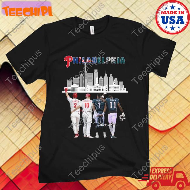 Funny Philadelphia Skyline Philadelphia Phillies And Philadelphia Eagles Signatures 2022 Sweatshirt