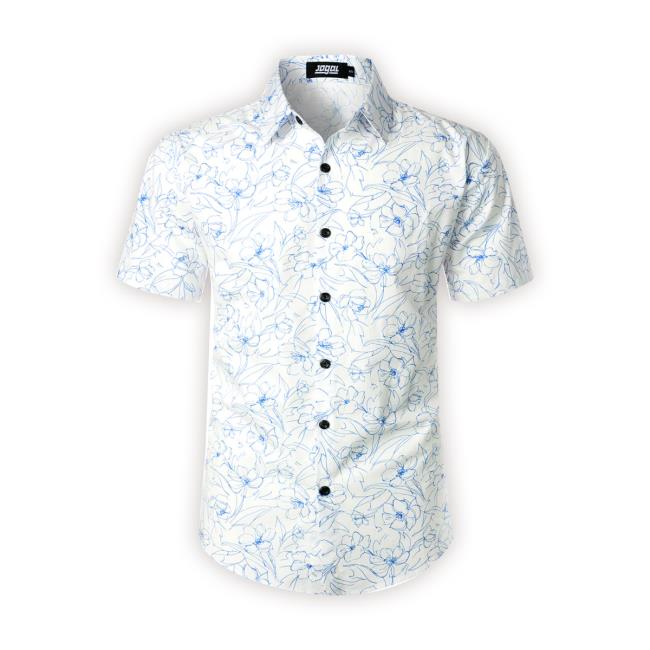 Official Jogal Men's Flower Cotton Button Down Short Sleeve Hawaiian Long Sleeve Shirt