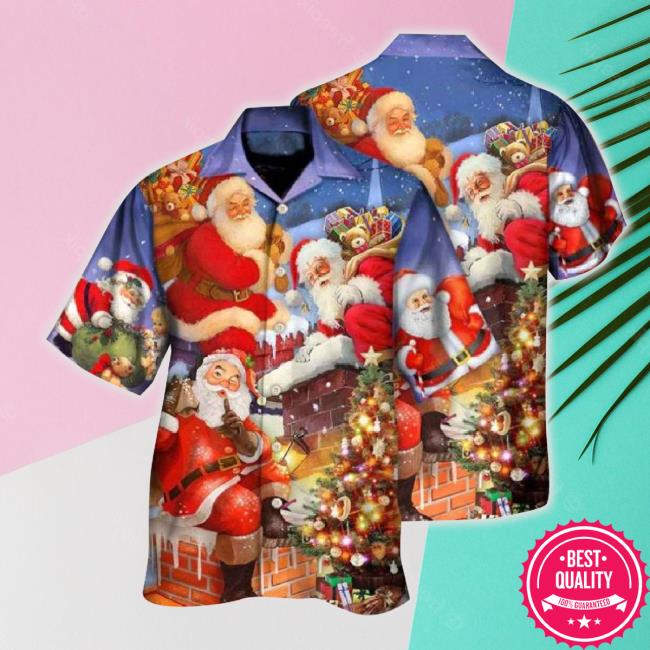 Christmas Up On Rooftop Santa Claus Art Style Tropical Hawaiian Sweaters