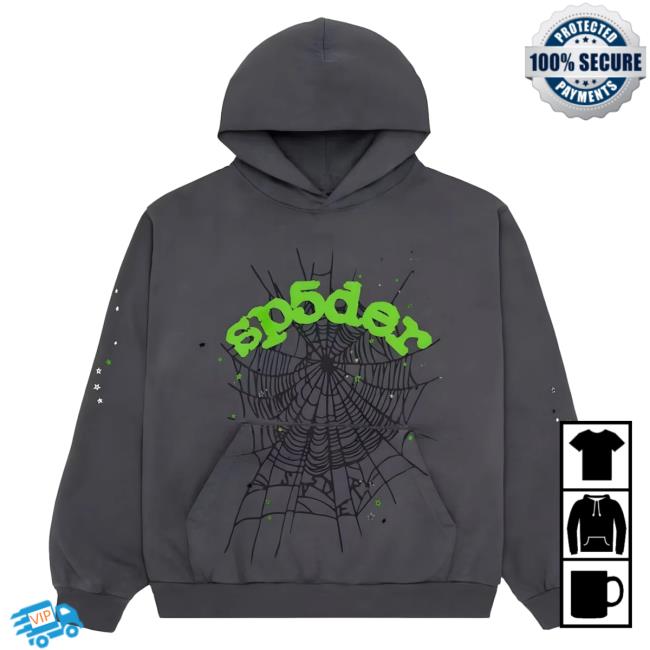 Official Sp5der Clothing Apparel Sp5der Wait Web Hoodie Slate Grey Sp5der Merch Store Shop