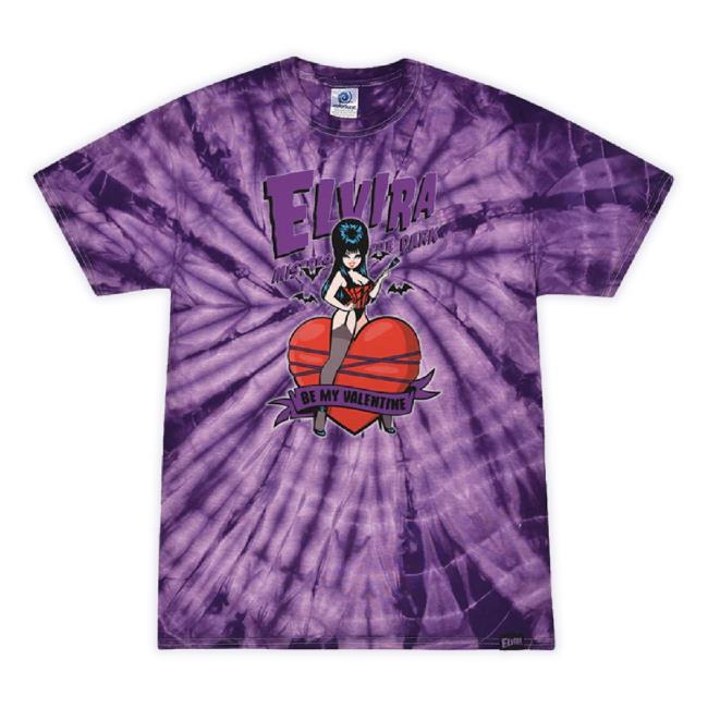 Official Elviras Bootique Merch Store Elvira Be Mine Comic Purple Tie Dye Hoodie Sweatshirt Elvirasbootique Shop