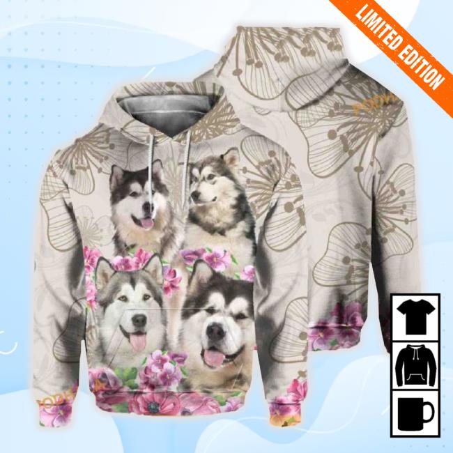 Trending Alaskan Malamute Flower All Over Print 3D Sweaters