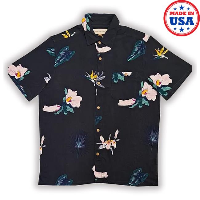 Charcoal Floral Bird Of Paradise Hawaiian Tee