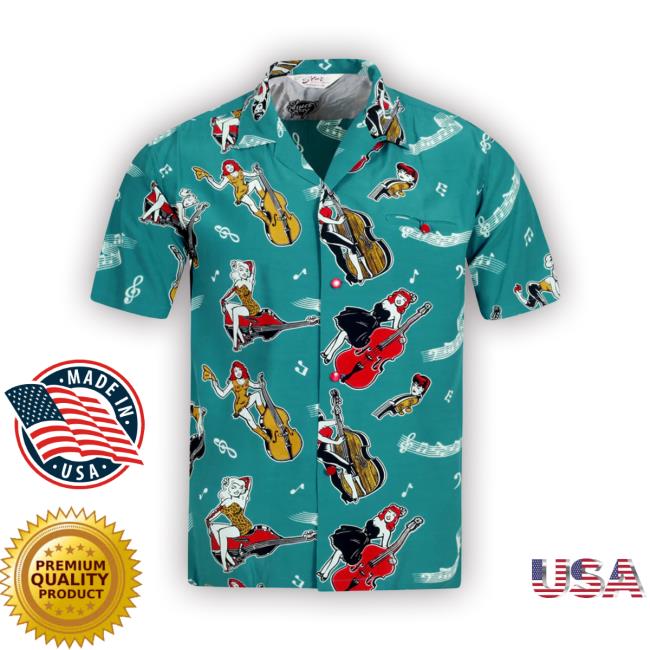 Blue Sh38114 Hawaiian Shirt With Double Bass Pinups Print Hoodie