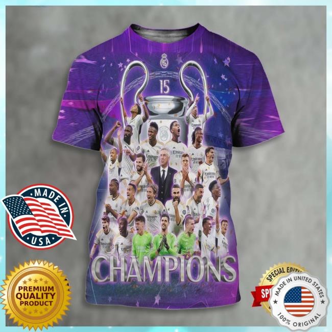 Trending Real Madrid 2023-24 Champions League Winner For 15Th Time All Over Print Tee Shirt