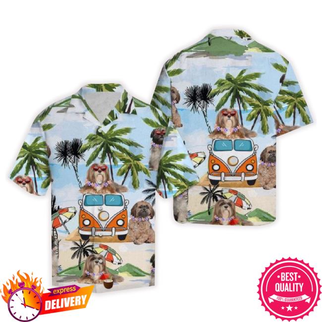 Custom Image Cool Dog Hippie Car Tropical, Personalized Hawaiian Shirts For Dog Lovers