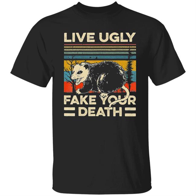 Live Ugly Fake Your Death Retro Vintage Opossum T-Shirt
