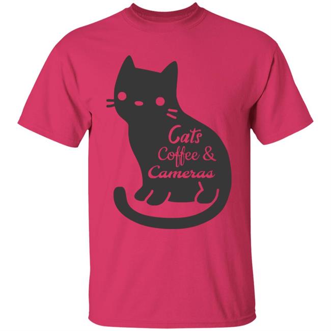Cat t shirt"Cats Coffee & Cameras" written out in different script fonts with a cute cat icon in the background. white Hoodie, Sweatshirt Plus Size Cat t shirt"Cats Coffee & Cameras" written out in different script fonts with a cute cat icon in the background. white Hoodie, Sweatshirt Plus Size