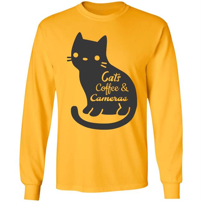 Cat t shirt"Cats Coffee & Cameras" written out in different script fonts with a cute cat icon in the background. white Hoodie, Sweatshirt Plus Size Cat t shirt"Cats Coffee & Cameras" written out in different script fonts with a cute cat icon in the background. white Hoodie, Sweatshirt Plus Size