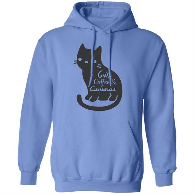Cat t shirt"Cats Coffee & Cameras" written out in different script fonts with a cute cat icon in the background. white Hoodie, Sweatshirt Plus Size Cat t shirt"Cats Coffee & Cameras" written out in different script fonts with a cute cat icon in the background. white Hoodie, Sweatshirt Plus Size