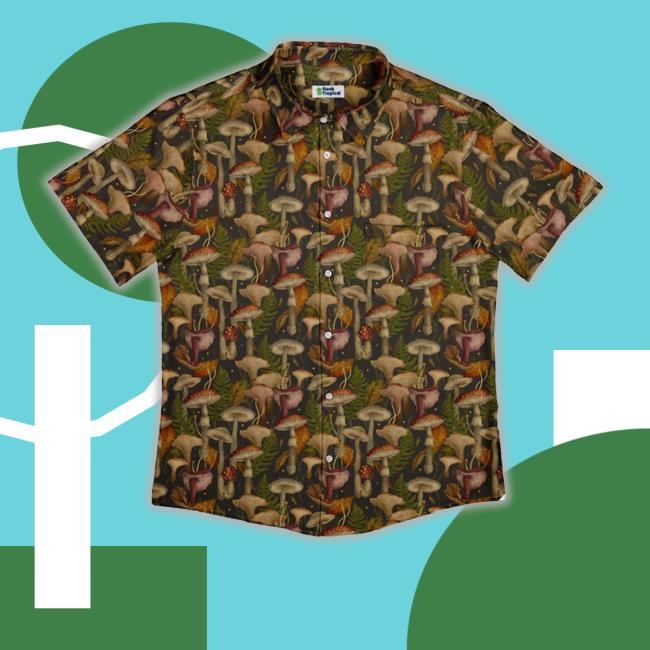 Episodic Autumn Mushroom Collage Button Up Hooded Sweatshirt