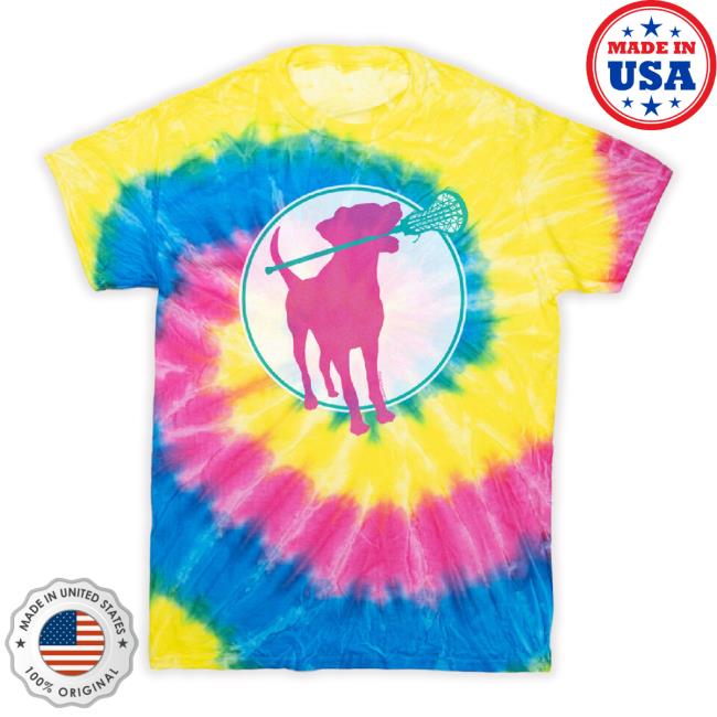 Girls Lacrosse Short Sleeve T-Shirt - Lacrosse Dog With Girl Stick Tie Dye