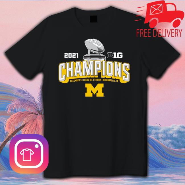 Michigan Wolverines Blue 84 2021 Big Ten Football Conference Champions Locker Room Tee Shirt