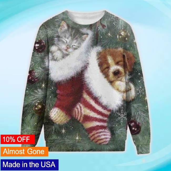 Warm Dog Cat Xmas Sweatshirt 3D Long Sleeve Tee Creative Christmas Gifts