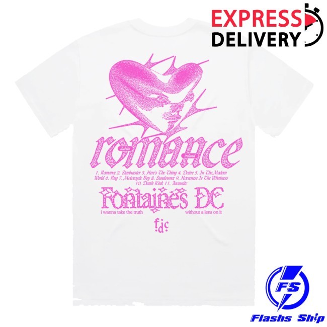 Official Fontaines Dc Store Merch Romance Tracklist White Tee Shirt