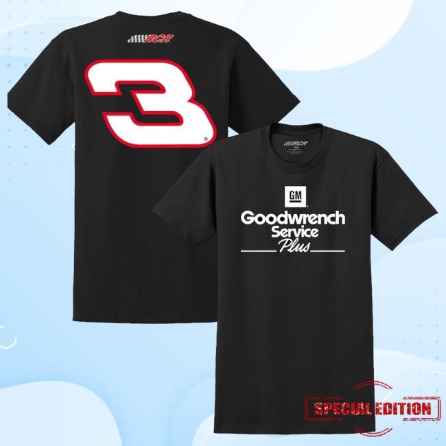 Official Nascar Merch Men's Dale Earnhardt Richard Childress Racing Team Collection Black Goodwrench Service Plus Sponsor Lifestyle Hoodie