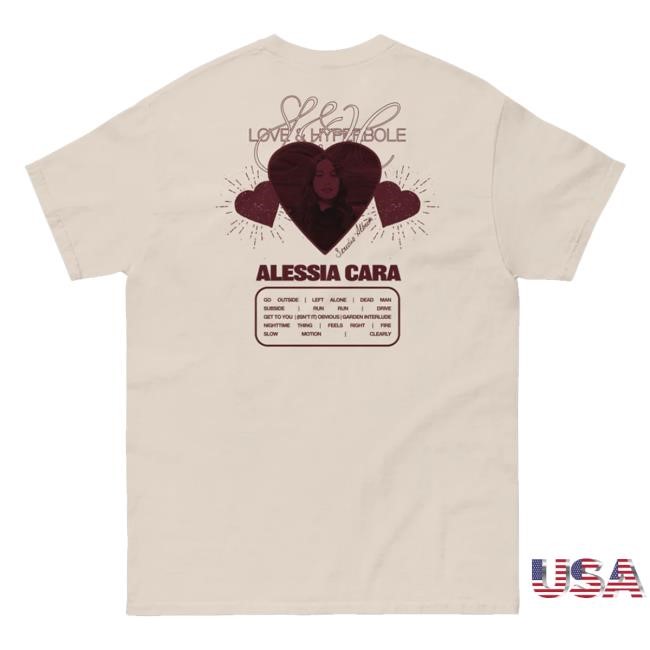 Alessia Cara Merch Store Hearts T-Shirt In Cream Long Sleeve Shirt