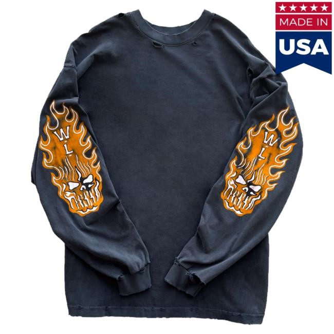 Official Warren Lotas Merch Flaming Skull Sleeve - Orange Sweatshirt