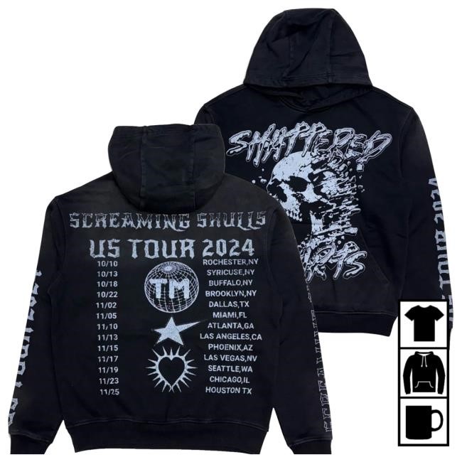 Vipclothingstores Merch Store Shattered Hearts Shattered Hearts Black Us Tour Skull Hoodie