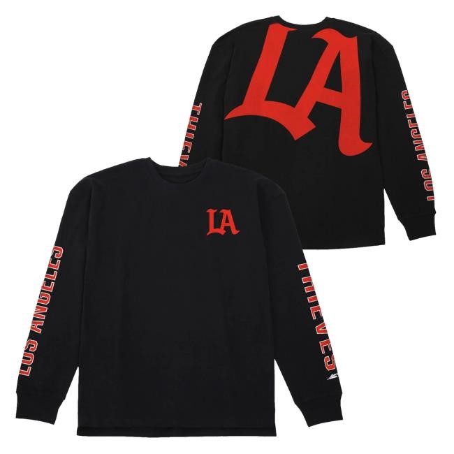 Official Callofdutyleague Merch La Thieves Black Heavyweight Long Sleeve Hooded Sweatshirt