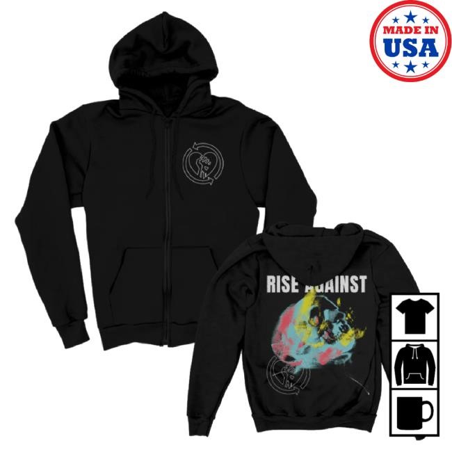 Trending Rise Against Merch Projecting Skull Zip Up Hoodie (Black)