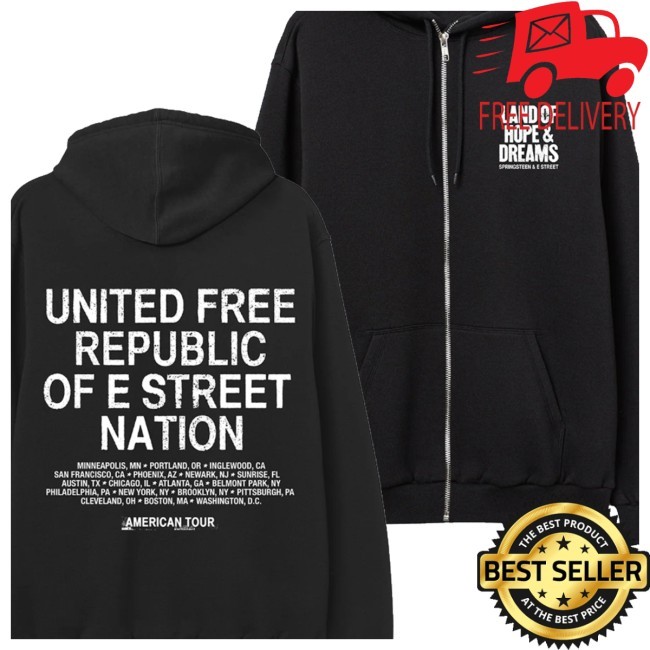 Trending Bruce Springsteen Store Merch 2026 Land Of Hope & Dreams American Tour United Free Republic Zip Hoodie