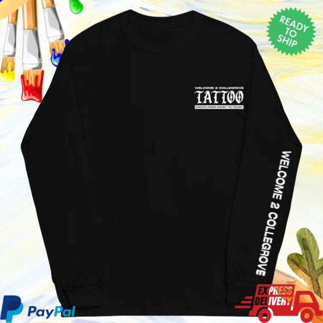 Shop Lil Wayne Merch Collegrove Tattoo Long Sleeve T-Shirt On Black Sweatshirt