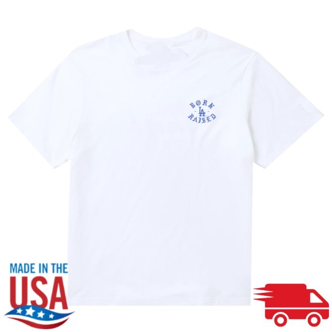 Born X Raised Store Merch Born X Raised + Dodgers Back To Back Stack White Tee Shirt