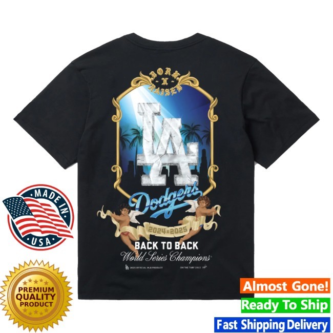 Trending Born X Raised Store Merch Born X Raised + Dodgers Ws Angel Black Tee Shirt