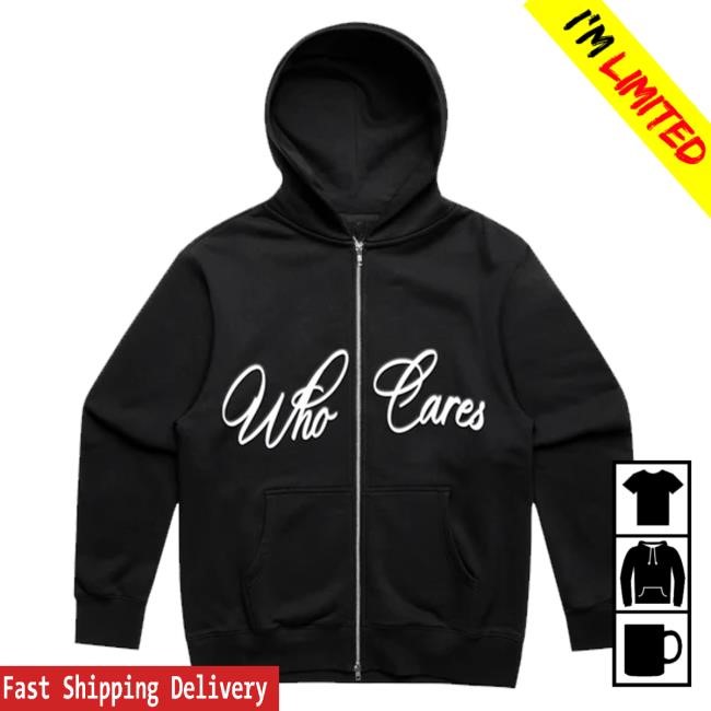 Whocaressupplyco Merch Store Wc Cursive Zip Up - Black/White Hooded Sweatshirt